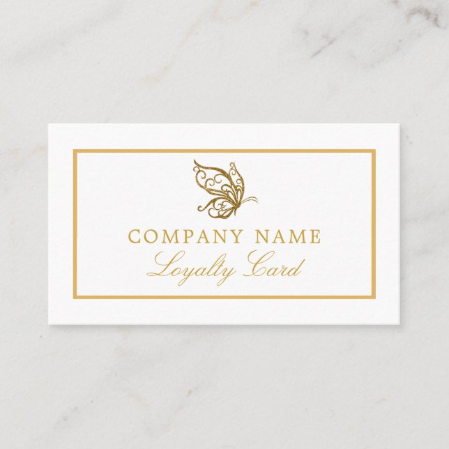 Vintage Gold Glitter Butterfly Loyalty Card (Front)