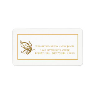 Vintage Gold Glitter Butterfly Wedding Label