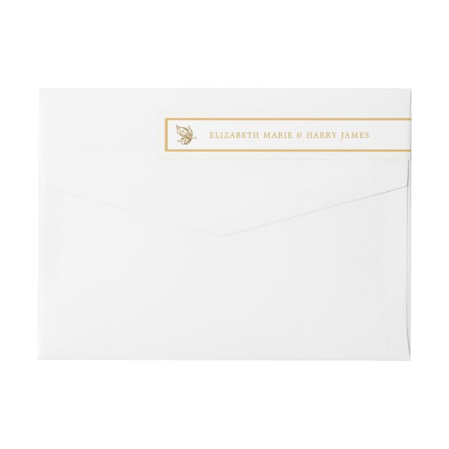 Vintage Gold Glitter Butterfly Wedding Wrap Around Label (Back)