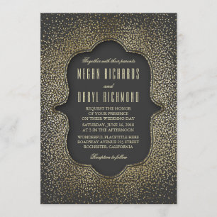 Vintage Gold Glitter Confetti Wedding Invitation