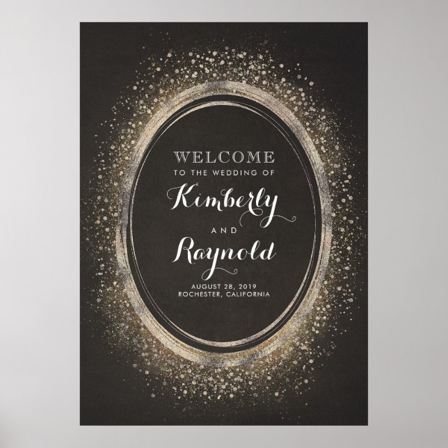 Vintage Gold Glitter Frame Wedding Welcome Sign (Front)