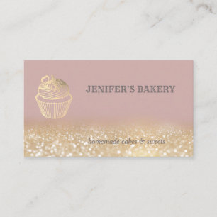 Vintage gold glittery cute cupcake bakery business card