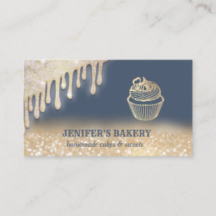 Vintage gold glittery cute cupcake bakery business card