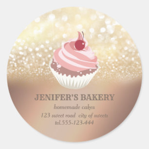 Vintage gold glittery Homemade cupcakes and sweets Classic Round Sticker