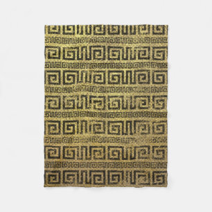 Vintage Gold Greek Meander Pattern Fleece Blanket