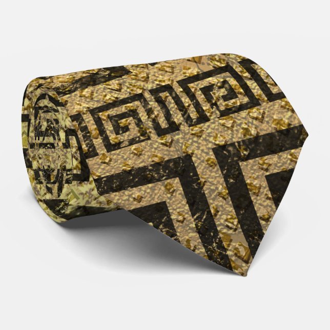 Vintage Gold  Greek Meander Pattern Tie (Rolled)