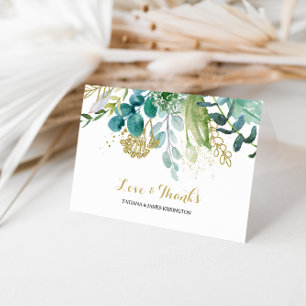 Vintage Gold & Green Eucalyptus Wedding Thank You Card