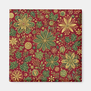 Vintage Gold Green Holly Christmas Botanical Magnet