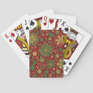 Vintage Gold Green Holly Christmas Botanical Playing Cards