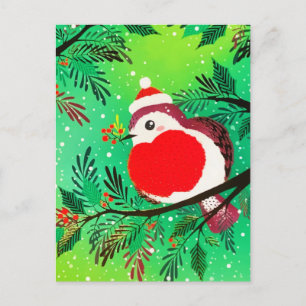 Vintage Gold Greenery Winter Bird Holiday Postcard