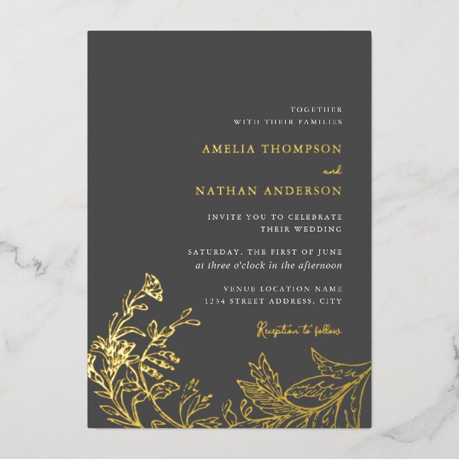 Vintage Gold Grey Floral Wedding (Front)