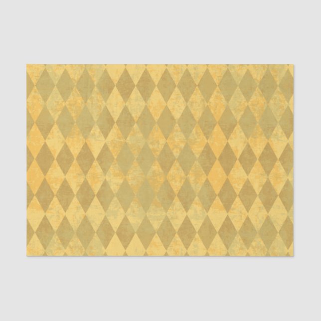 Vintage Gold Harlequin Distressed Diamond Pattern Tissue Paper (Front)