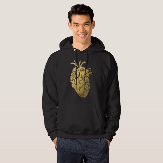 Vintage Gold Heart Men's Hooded Sweatshirt (Front Full)