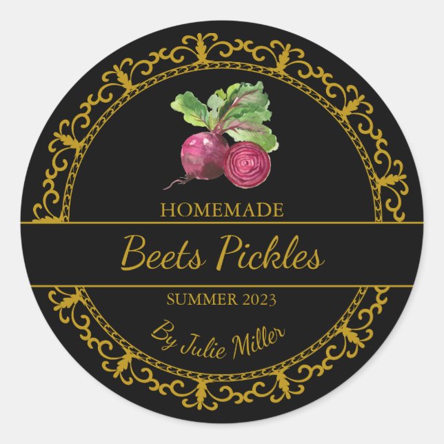 Vintage Gold Homemade Beets Pickles Label | Black (Front)