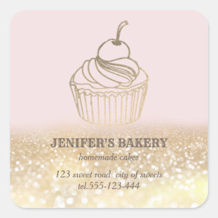 Vintage  gold Homemade cupcakes and sweets Square Sticker