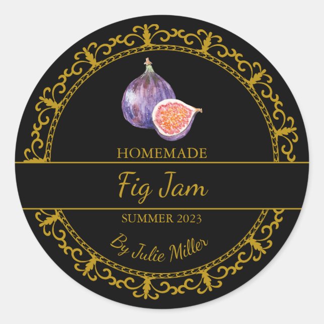 Vintage Gold Homemade Fig Jam Label | Black (Front)