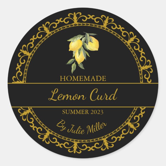 Vintage Gold Homemade Lemon Curd Label | Black (Front)