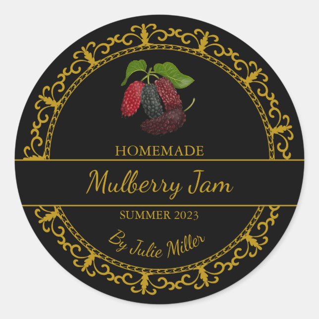 Vintage Gold Homemade Mulberry Jam Label (Front)