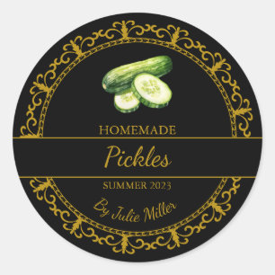 Vintage Gold Homemade Pickles Label Black