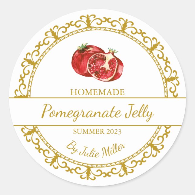 Vintage Gold Homemade Pomegranate Jelly Label (Front)
