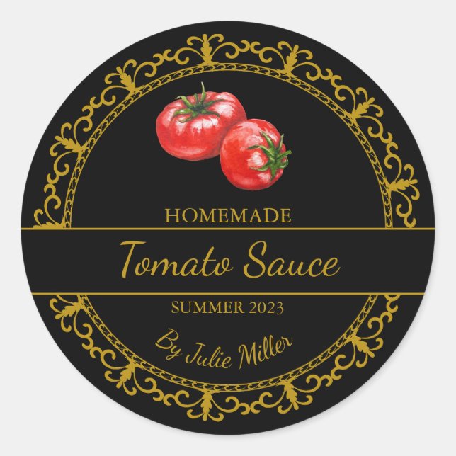 Vintage Gold Homemade Tomato Sauce Label | Black (Front)