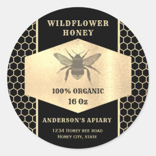 Vintage gold honeybee honey jar label