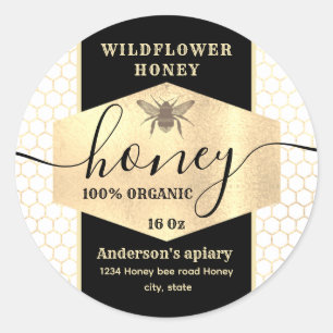 Vintage gold honeybee script honey jar label