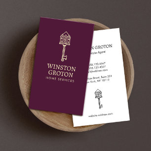 Vintage Gold House Key Burgundy Business Card