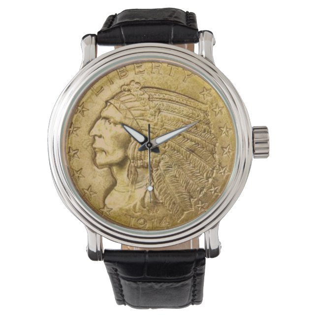 Vintage Gold  Indian Head Coin Watch (Front)