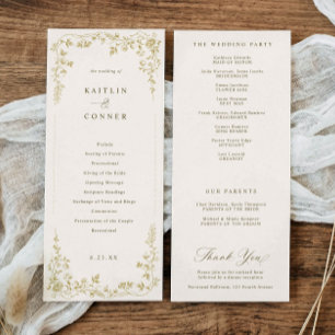 Vintage Gold & Ivory Cream Floral French Wedding Programme