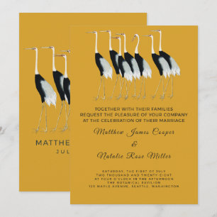Vintage Gold Japanese Cranes Elegant Script Invitation