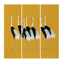 Vintage Gold Japanese Cranes Fine Art Canvas