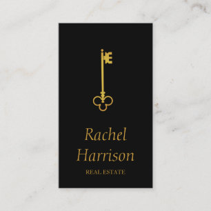 Vintage Gold Key Real Estate Interior Designer Business Card
