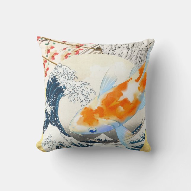 Vintage Gold Koi Pond of Japanese Culture Cushion (Front)