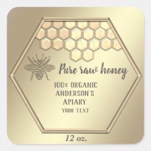 Vintage gold luxury bee honey comb honey jar square sticker