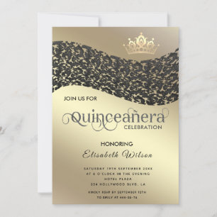 Vintage gold luxury damask tiara Quinceañera Invi Invitation