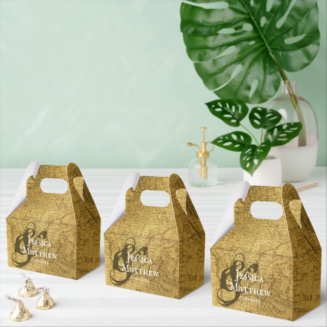 Vintage Gold Map Wedding Favour Box (Multiple)