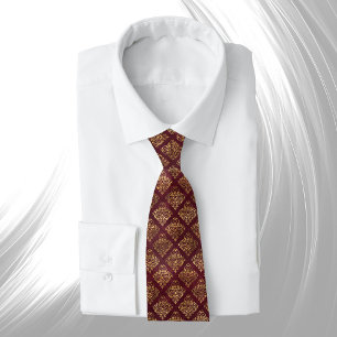 Vintage Gold Maroon Damask Pattern Tie