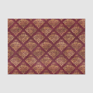 Vintage Gold Maroon Damask Pattern Tissue Paper