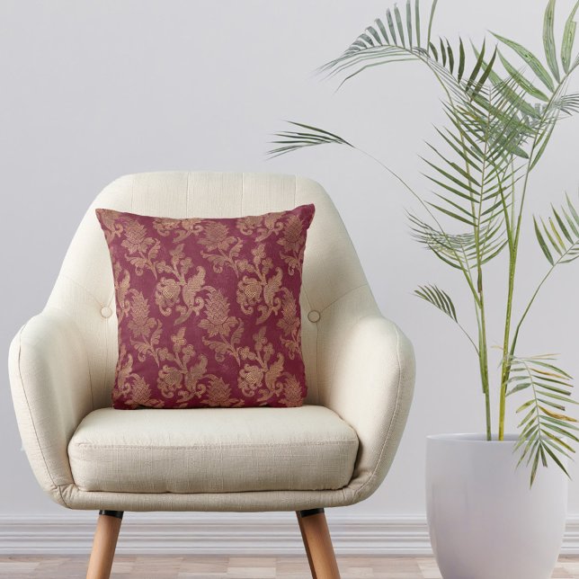 Vintage Gold Maroon Floral Damask Cushion (Creator Uploaded)