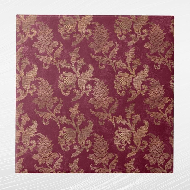 Vintage Gold Maroon Floral Damask Tile (Creator Uploaded)