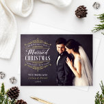 Vintage Gold Married Christmas Wedding Photo Holiday Card<br><div class="desc">Elegant "We wish you a Married Christmas and Happy New Year" holiday photo cards for a newlywed couple includes an ornate gold vintage typography design with beautiful scroll detail and custom text you can personalise with a sweet and simple message from the newly married couple. The back of the card...</div>