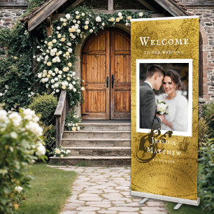 Vintage Gold Metallic Photo Wedding Retractable Banner