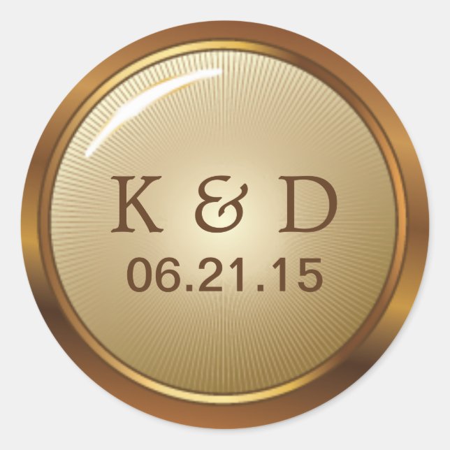 Vintage Gold Metallic Wedding Classic Round Sticker (Front)