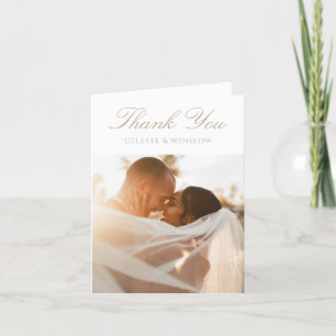 Vintage Gold Monogram Classic Modern Photo Wedding Thank You Card