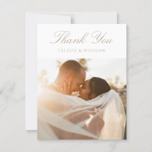 Vintage Gold Monogram Classic Modern Photo Wedding Thank You Card
