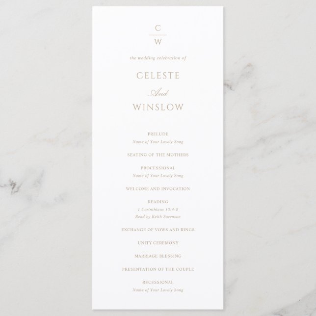 Vintage Gold Monogram Classic Modern Wedding Programme (Front)