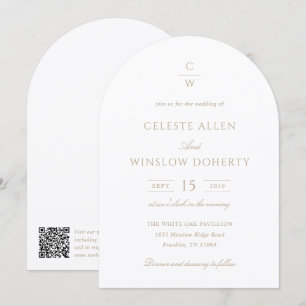 Vintage Gold Monogram Classic QR Code Wedding Invitation
