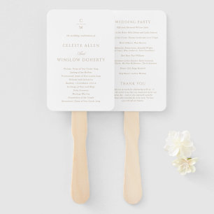Vintage Gold Monogram Classic Wedding Program Hand Fan