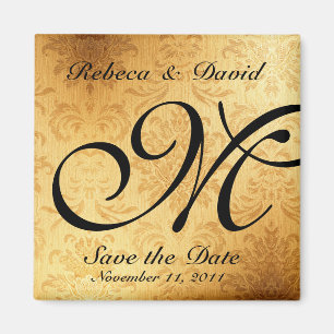 Vintage Gold Monogram Save the Date Magnet